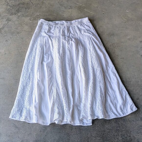 Vintage Coldwater Creek White Eyelet Embroidered Boho Festival Midi Skirt large - Picture 8 of 8